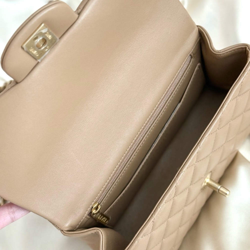 Authentic Chanel Mini Flap with Top Handle – Beige Lambskin & Gold Hardware NIB - Picture 10 of 12